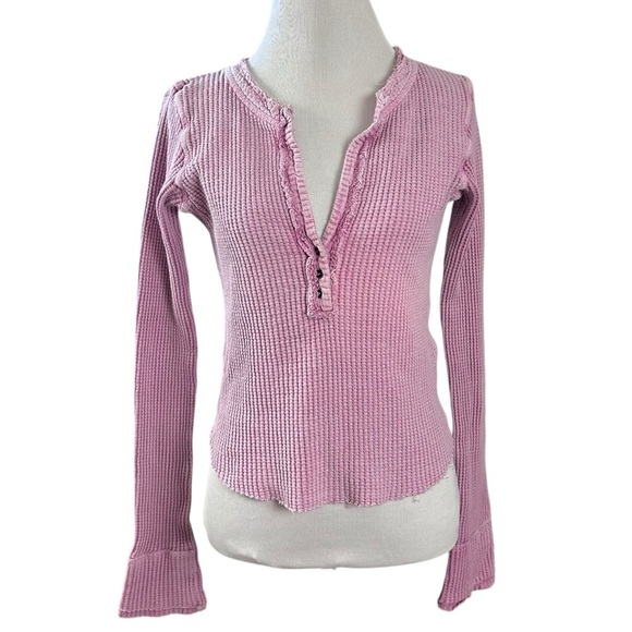 Free People FP One Colt Thermal in Bubble Tea Lavender Henley Plunge Grunge XS - Picture 4 of 17